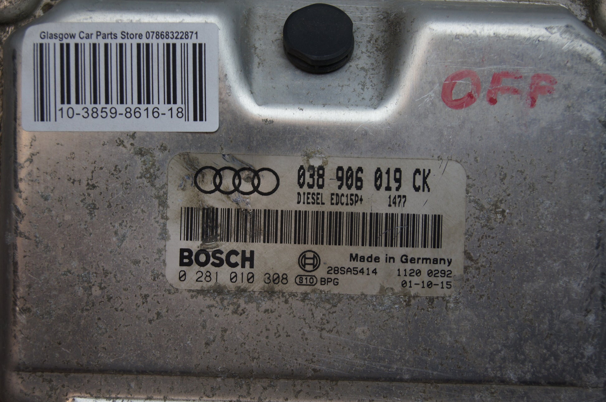 Audi  1.9TDI Engine Control Unit ECU 038906019CK 0281010308 IMMO OFF. PLUG & PLAY - Glasgow Car Parts Store