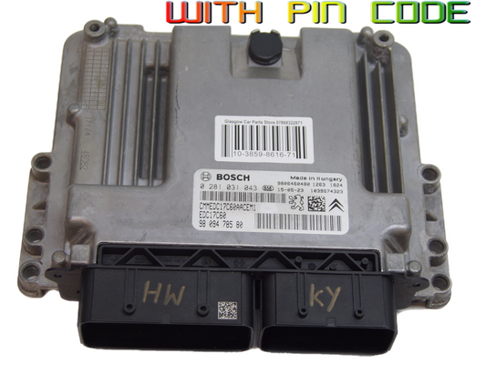 ECU PEUGOT CITROEN 0281031043 9809478580 EDC17C60.PIN CODE - Glasgow Car Parts Store