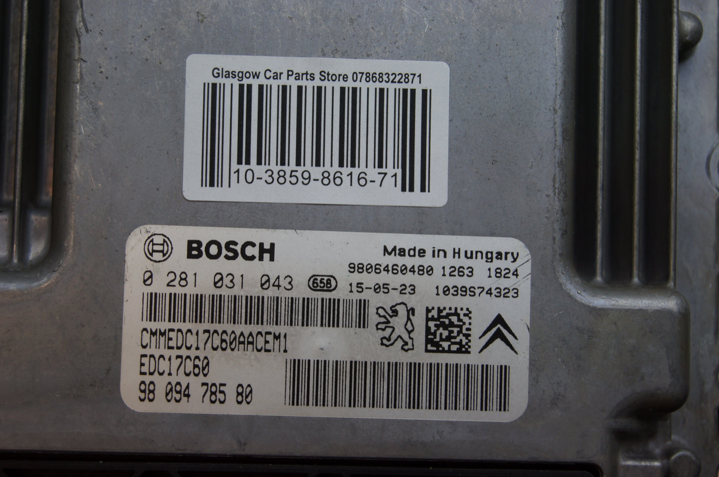 ECU PEUGOT CITROEN 0281031043 9809478580 EDC17C60.PIN CODE - Glasgow Car Parts Store