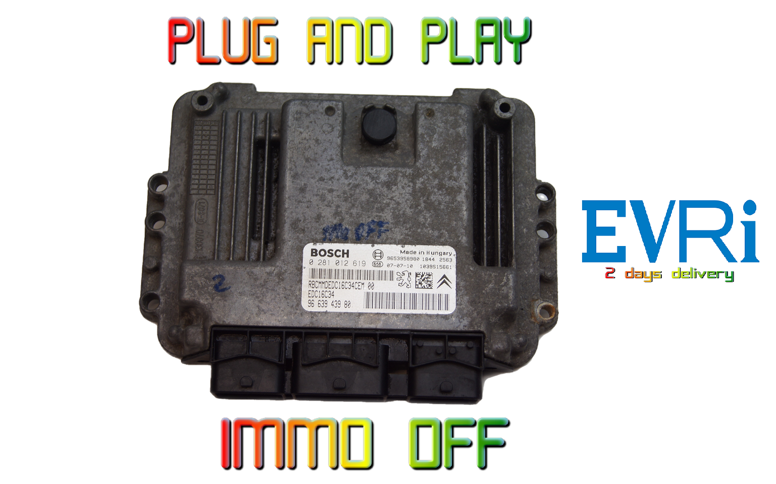 Peugeot Citroen ECU 0281012619 9661032980 Plug & Play IMMO OFF. - Glasgow Car Parts Store