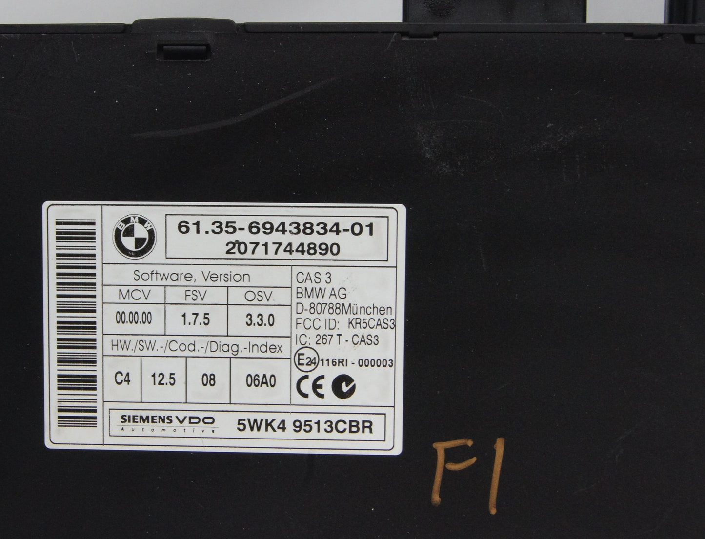 BMW 1 3 5 Series E60 E87 E90 CAS 3 Control Unit Key 6943834 - Glasgow Car Parts Store