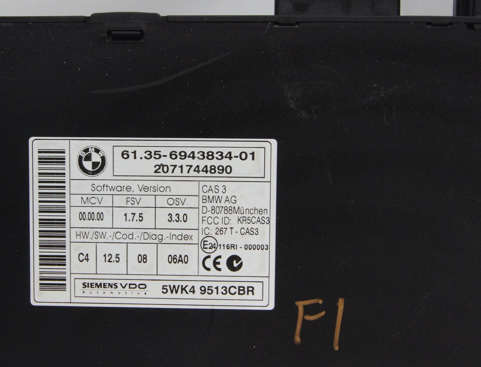 BMW 1 3 5 Series E60 E87 E90 CAS 3 Control Unit Key 6943834 - Glasgow Car Parts Store