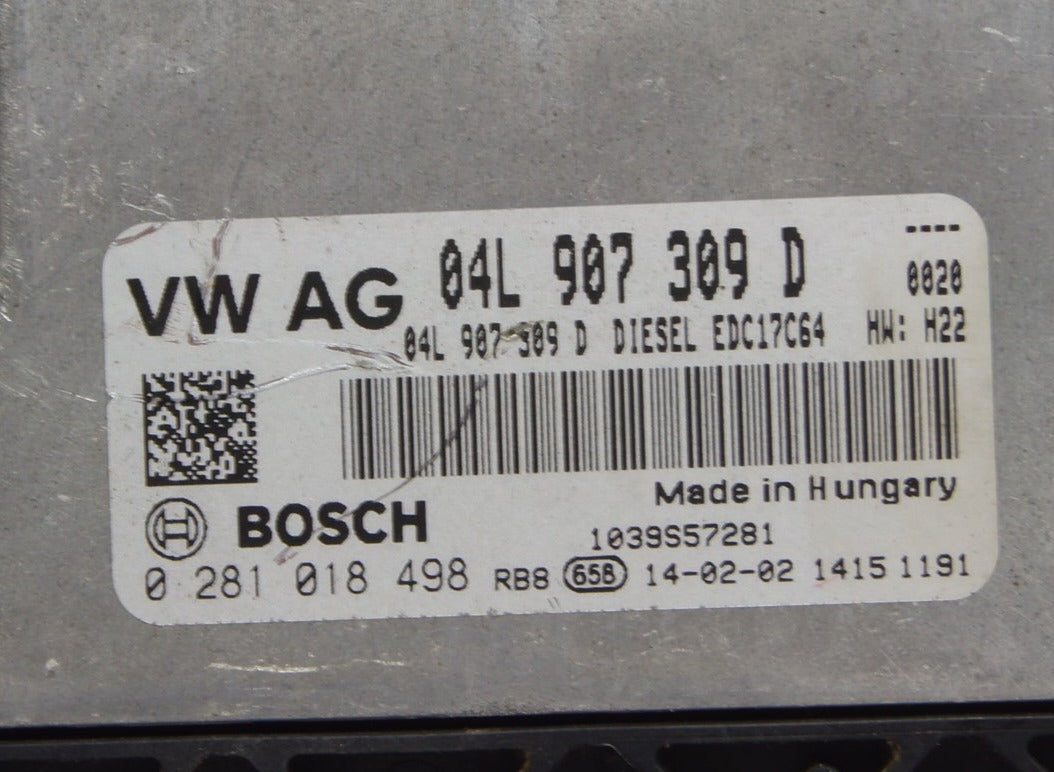 VW SEAT 2.0 DIESEL ENGINE ECU 04L907309D 0281018498 EDC17C64 - Glasgow Car Parts Store