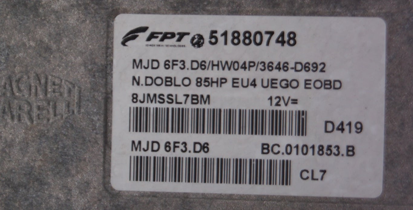 ECU fiat doblo 1.3 mjd 6f3.d6/ hw04p 51880748 VIRGIN. - Glasgow Car Parts Store
