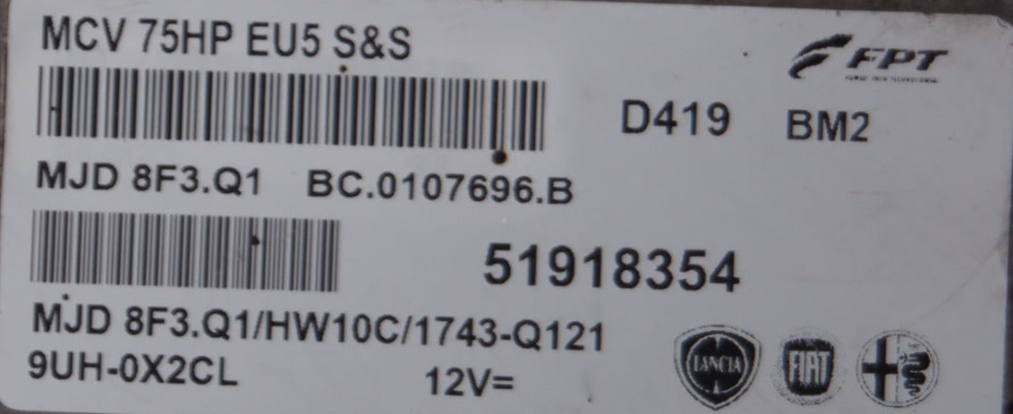 Fiat QUBO ECU MJD 8F3.Q1/HW10C 51918354 PLUG AND PLAY. EXCHANGE UNIT. - Glasgow Car Parts Store