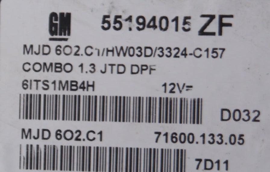 Vauxhall Opel Corsa C Combo ECU 55194015 ZF MJD6O2.C1 RESET AND PIN. - Glasgow Car Parts Store