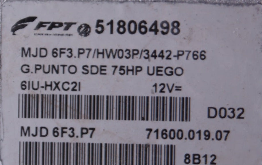 ECU FIAT GRANDE PUNTO 51806498 MJD 6F3.P7 HW03P PLUG AND PLAY SELF-CODING. - Glasgow Car Parts Store