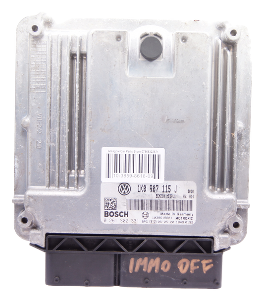 VW GOLF MK5 GTI 2.0 TFSI PETROL ENGINE ECU 1K0907115J 0261S02331 immo off - Glasgow Car Parts Store