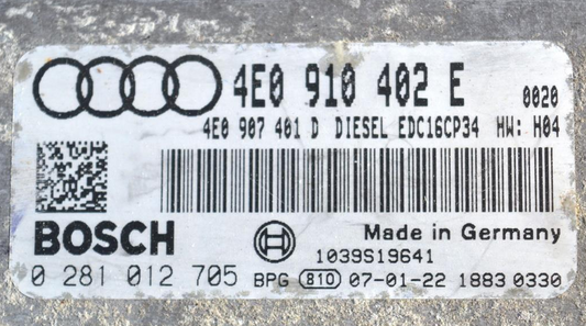 Audi A8 D3 3.0 TDI ECU 4E0910402E 0281012705 EEPROM FILE IMMO OFF. - Glasgow Car Parts Store