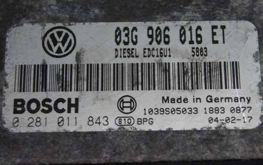 VW ECU 0281011843 03G906016ET FILE IMMO OFF - Glasgow Car Parts Store