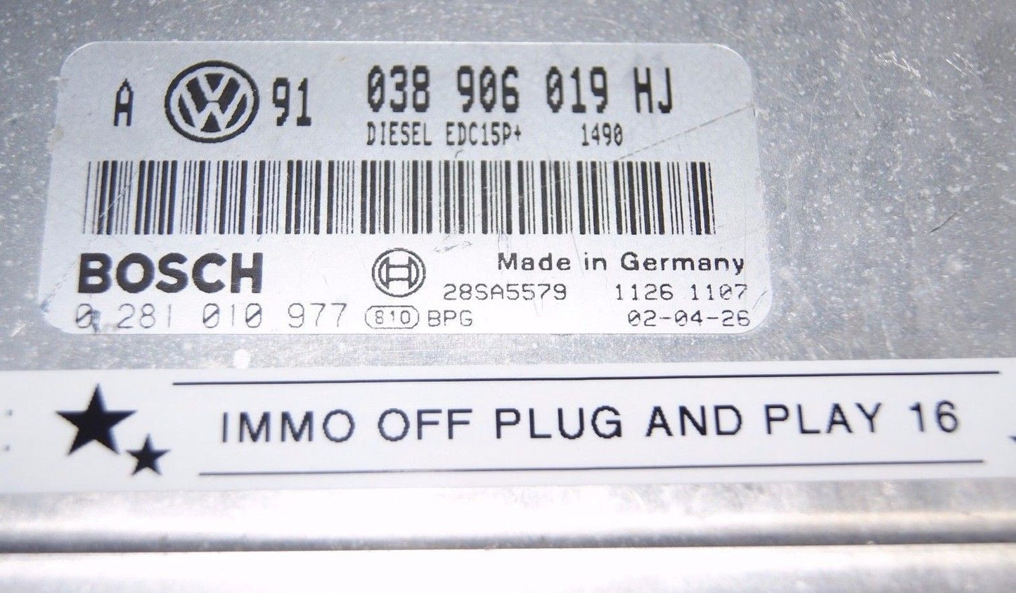 VW Bora 038906019HJ 0281010977 EDC15P+ 1.9 TDi . Plug & Play ECU - Glasgow Car Parts Store