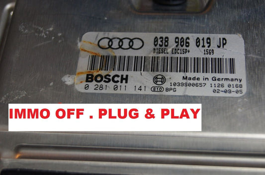 AUDI A4 B6 1.9TDI - ENGINE ECU - 0281011141 - 038906019JP .IMMO OFF. PLUG & PLAY - Glasgow Car Parts Store