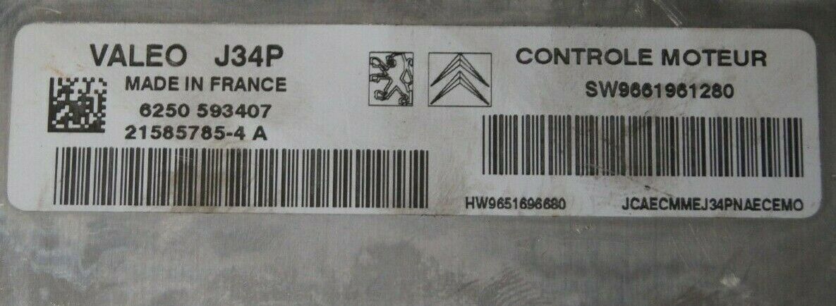 Citroen C3 ECU J34P 21585785-4 A SW9661961280 HW9651696680 - Glasgow Car Parts Store