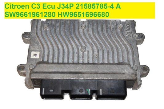 Citroen C3 ECU J34P 21585785-4 A SW9661961280 HW9651696680 - Glasgow Car Parts Store