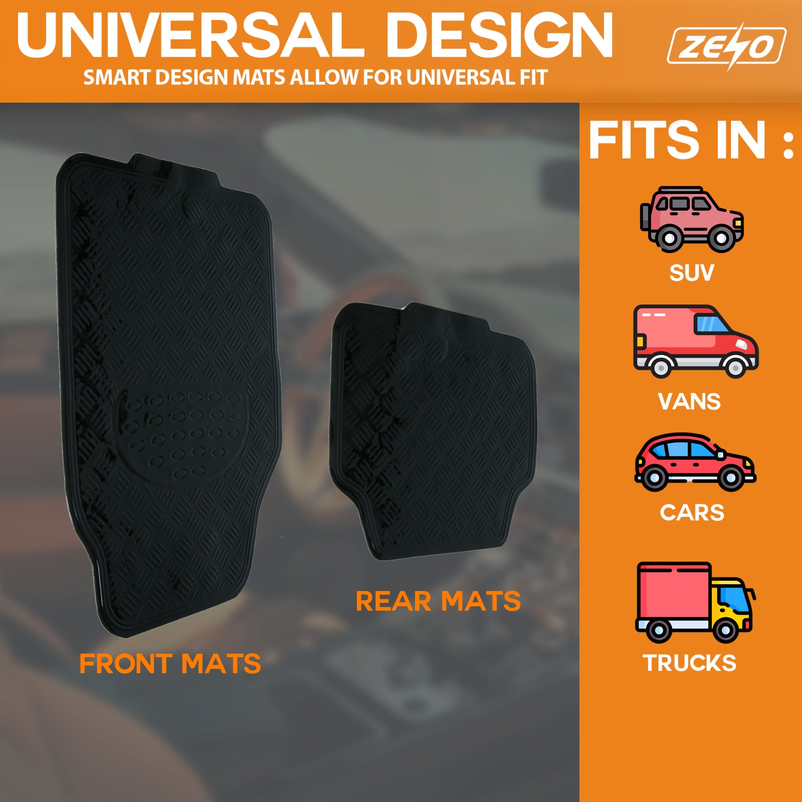 4 PIECE HEAVY DUTY UNIVERSAL TITAN METALLIC LOOK FLOOR MAT SET VAN CAR MATS