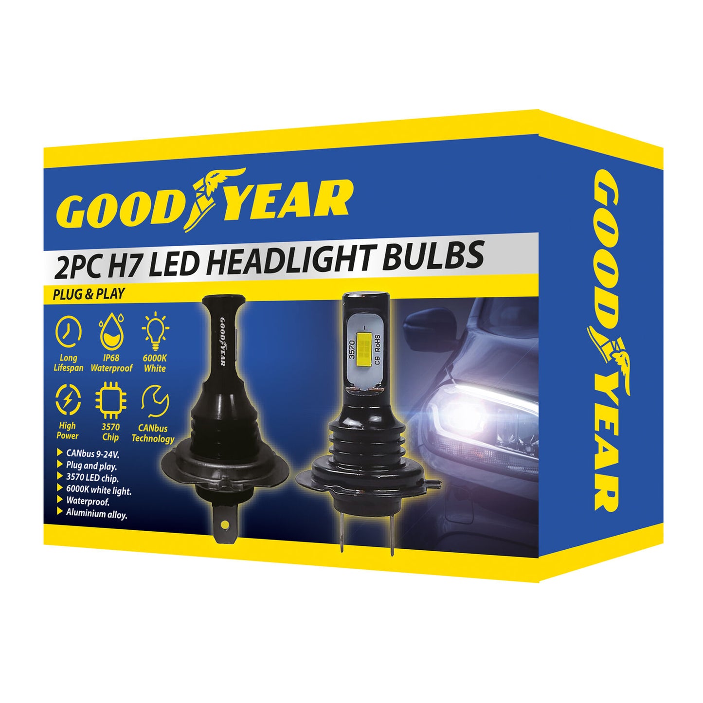 Goodyear 2 X H7 LED Car Headlight Bulbs Plug Play 6000K Canbus Replace Xenons