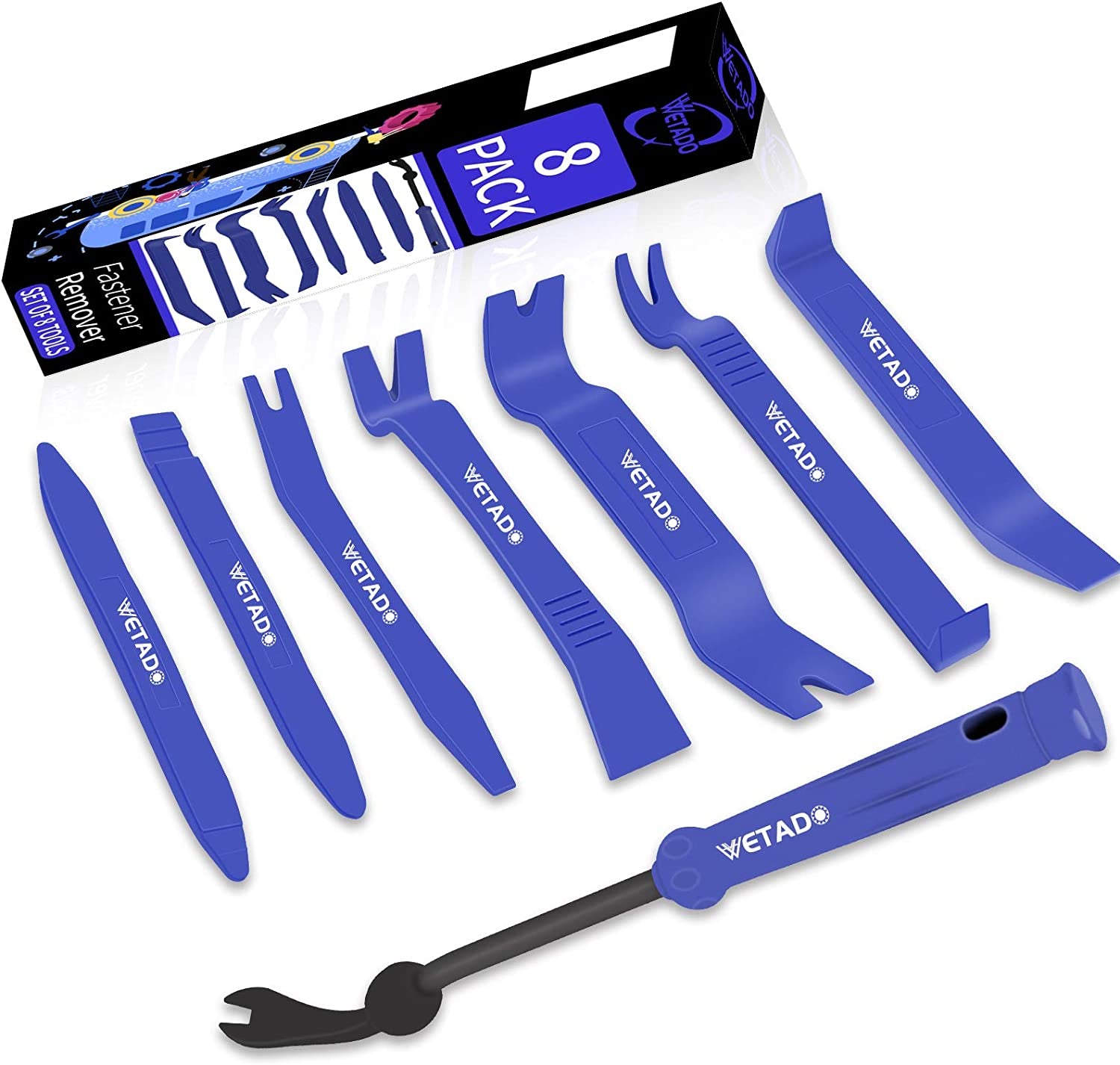 Trim Removal Tool, Car Upholstery Repair Kit, Car Door Audio Panel Trim Removal Set, Fastener Terminal Remover Tool Set Clips Pry Kit Auto Clip Pliers (8PCS Blue)