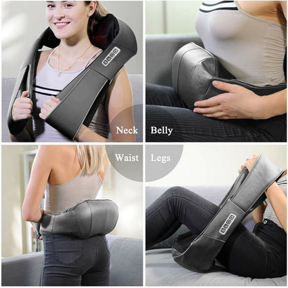 Electric Shiatsu Back Neck Shoulder Massager with Heat Kneading Body Car Home UK