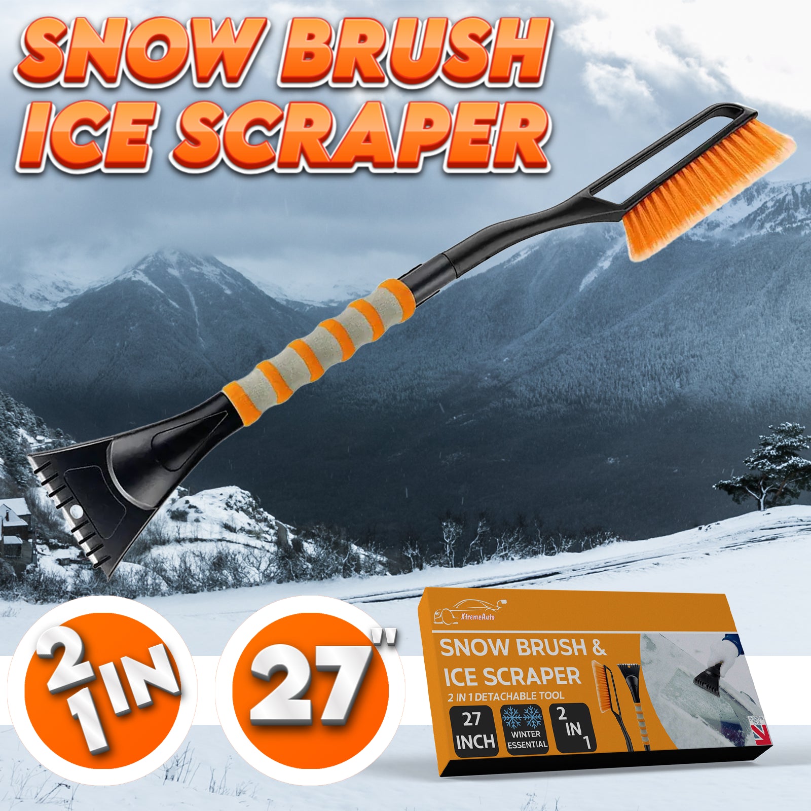 Heavy Duty Car Van Soft Grip Ice Scraper & Snow Brush Windscreen Frost Winter