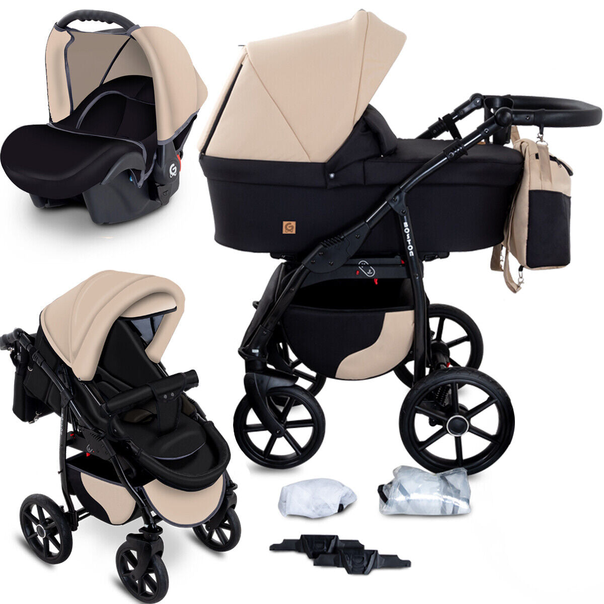 Gagadumi Boston 3-In-1 Pram Travel System - Lightweight Foldable Baby Pushchair