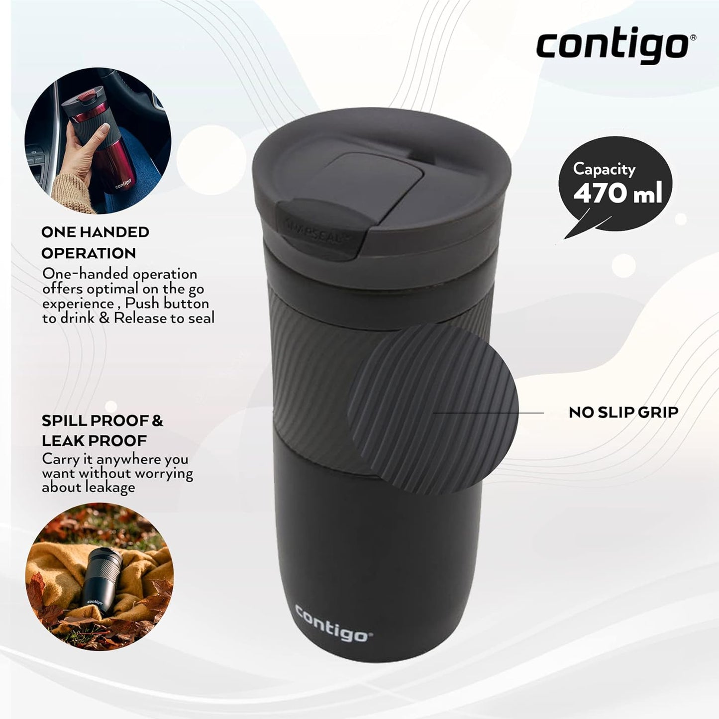 Contigo Byron Snapseal Travel Mug, Stainless Steel Thermal Mug, Vacuum Flask,