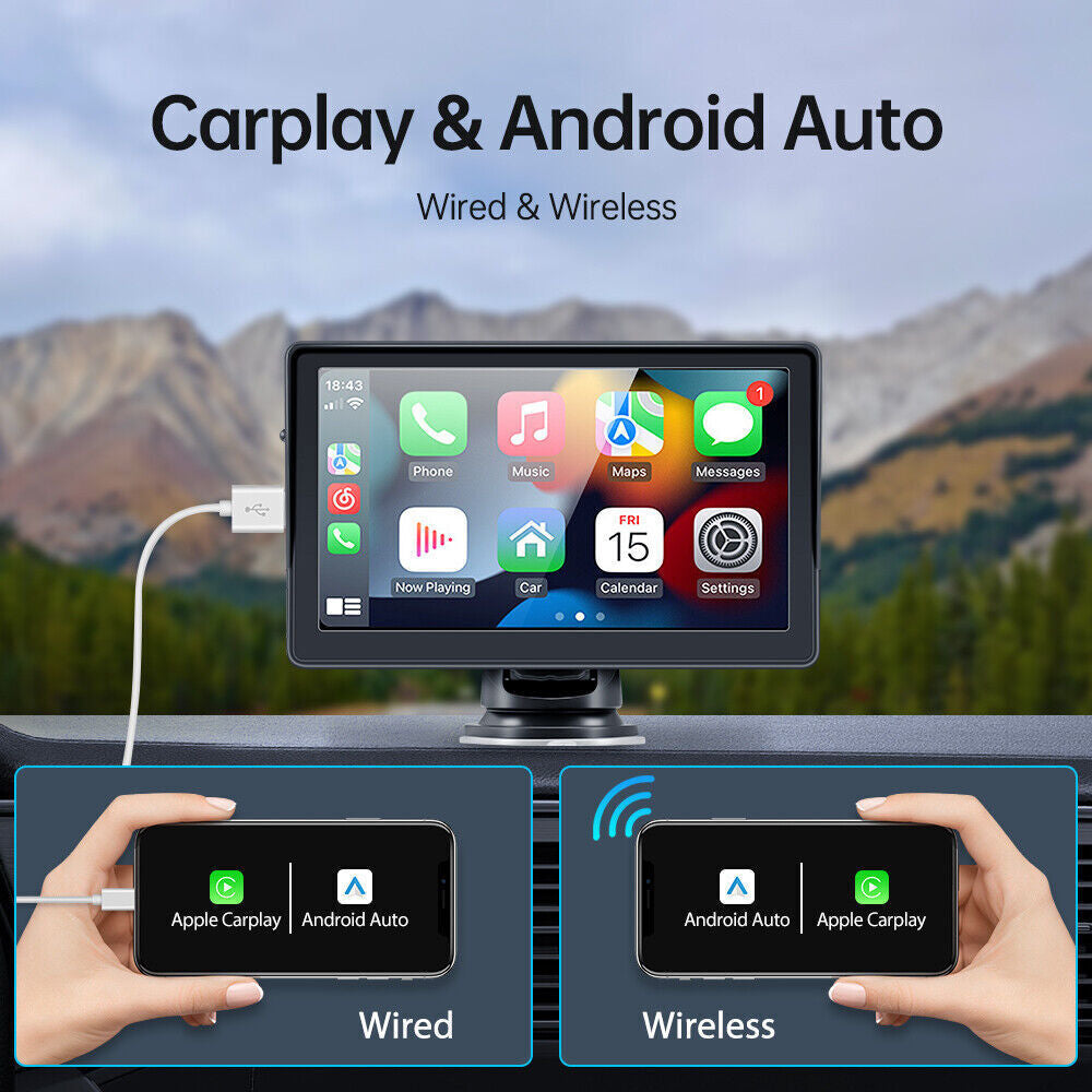 7" Touch Screen 2K Portable Car Wireless Apple Carplay&Androi