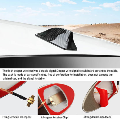 Universal Carbon Fibre Car Shark Fin Roof Car Antenna Radio FM/AM Decor Signal Aerial Perfect Replacement Part for Auto SUV Truck Van with Adhesive