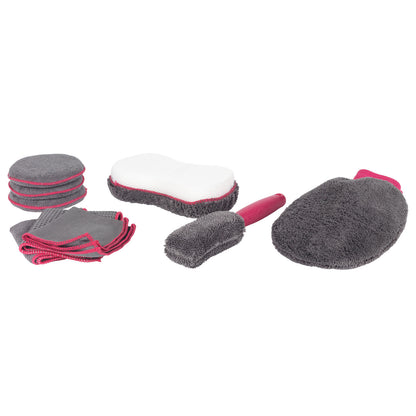 Kleeneze Car Cleaning Set 9 Piece Interior Exterior Sponges Cloths Brush Mitt