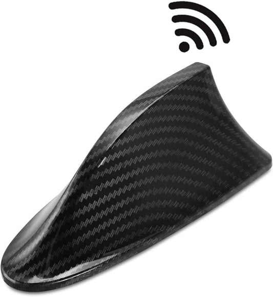 Universal Carbon Fibre Car Shark Fin Roof Car Antenna Radio FM/AM Decor Signal Aerial Perfect Replacement Part for Auto SUV Truck Van with Adhesive