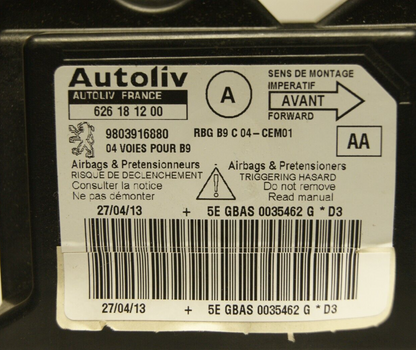 Peugeot  Citroen Airbag ECU 626181200 - 9803916880 (No Crash Data)