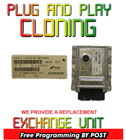 FIAT PANDA 1.2 PETROL ENGINE ECU 51994090 PLUG AND PLAY.CLONING