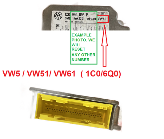 Service Reset  AIRBAG module VW SKODA AUDI SEAT WV5  VW51 VW61  1C0/6Q0