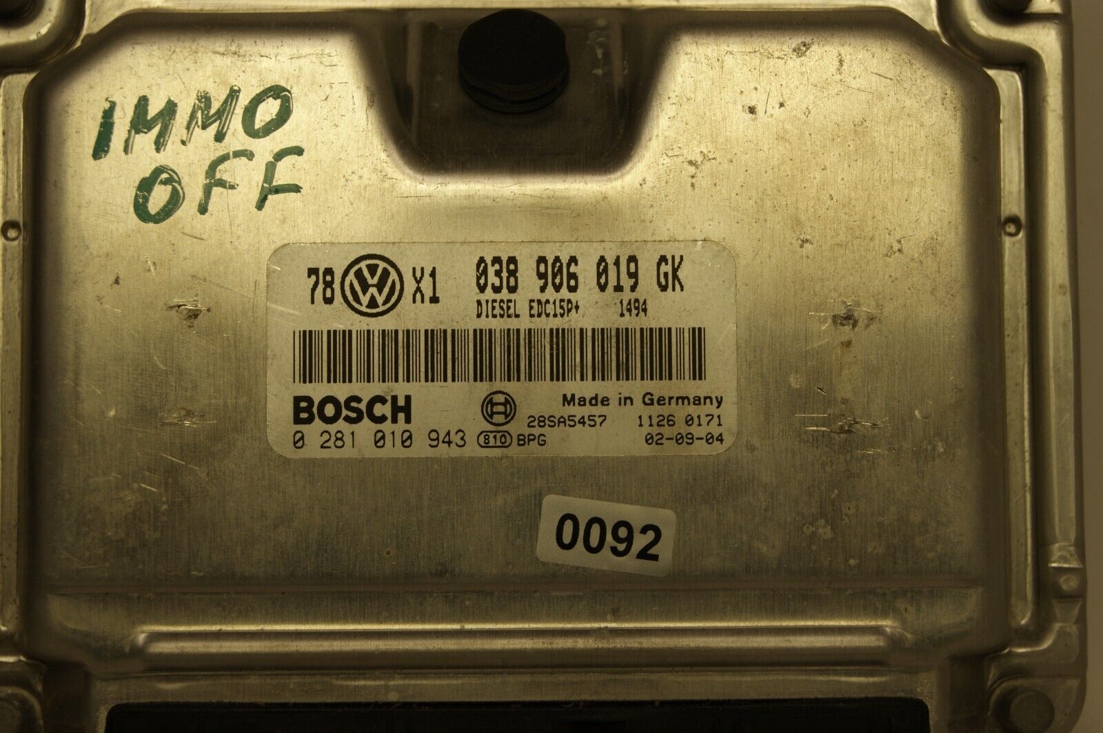 ECU VW AUDI 038906019GK / 0281010943 IMMO OFF PLUG & PLAY. - Glasgow Car Parts Store 
