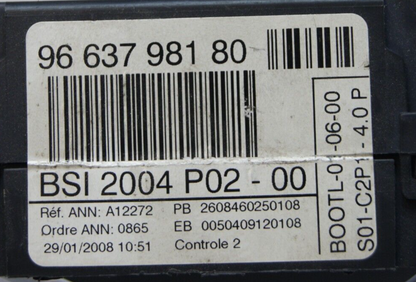 Peugeot Citroen BSI Body Control Module 9663798180 AND PIN CODE.