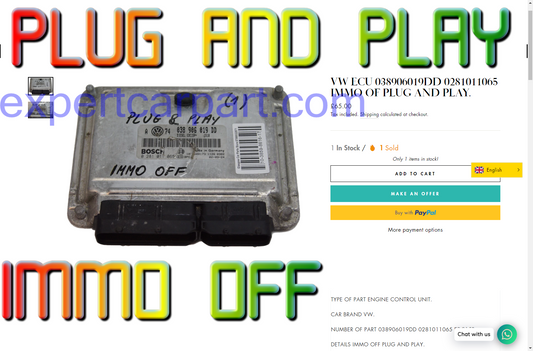 VW ECU 038906019DD 0281011065 IMMO OF PLUG AND PLAY.