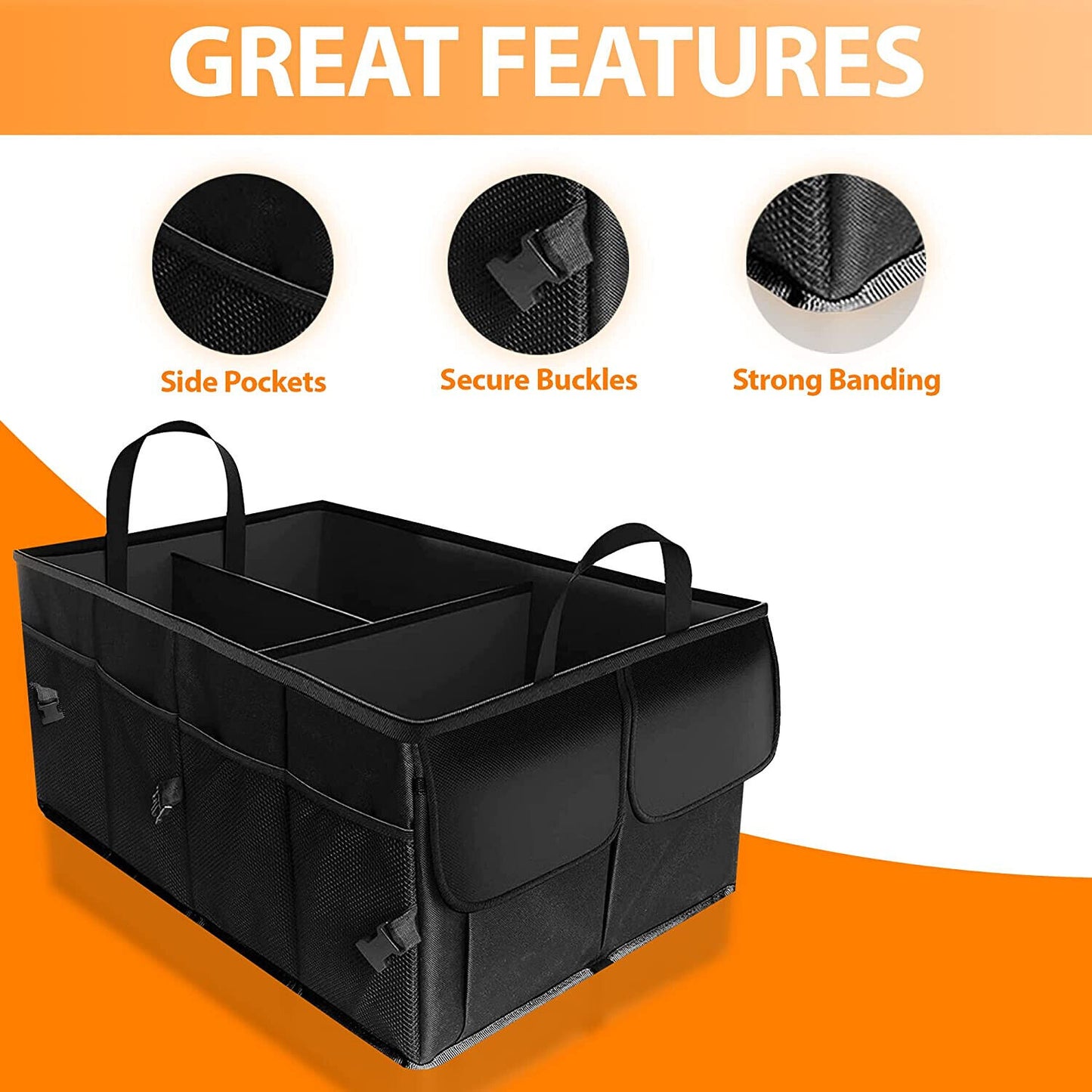 HEAVY DUTY CAR BOOT ORGANISER COLLAPSIBLE LARGE CAR BOOT TIDY STORAGE BAG BOX