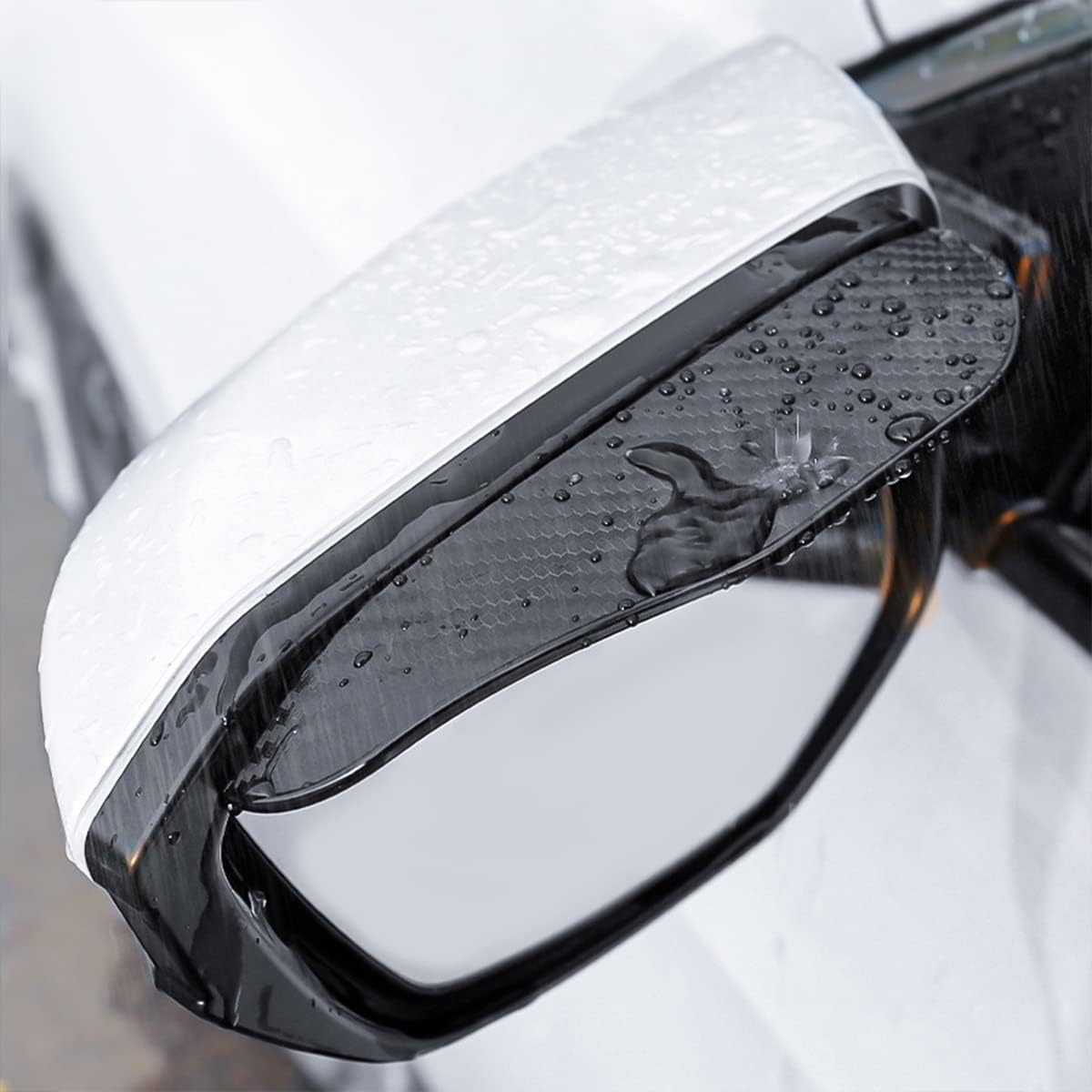 2-Piece Carbon Fiber Car Rear View Mirror Rain Visor Guard - Waterproof PVC Smoke Cover for Universal Compatibility