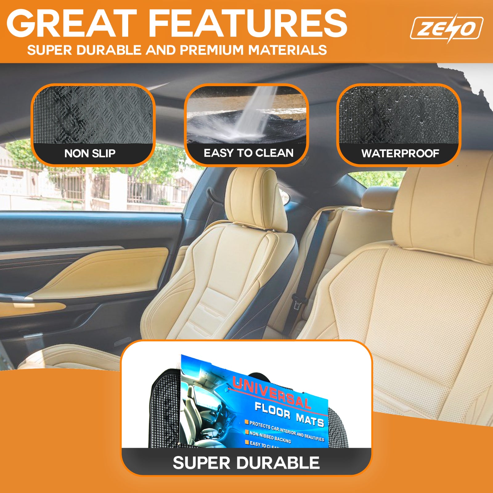 4 PIECE HEAVY DUTY UNIVERSAL TITAN METALLIC LOOK FLOOR MAT SET VAN CAR MATS