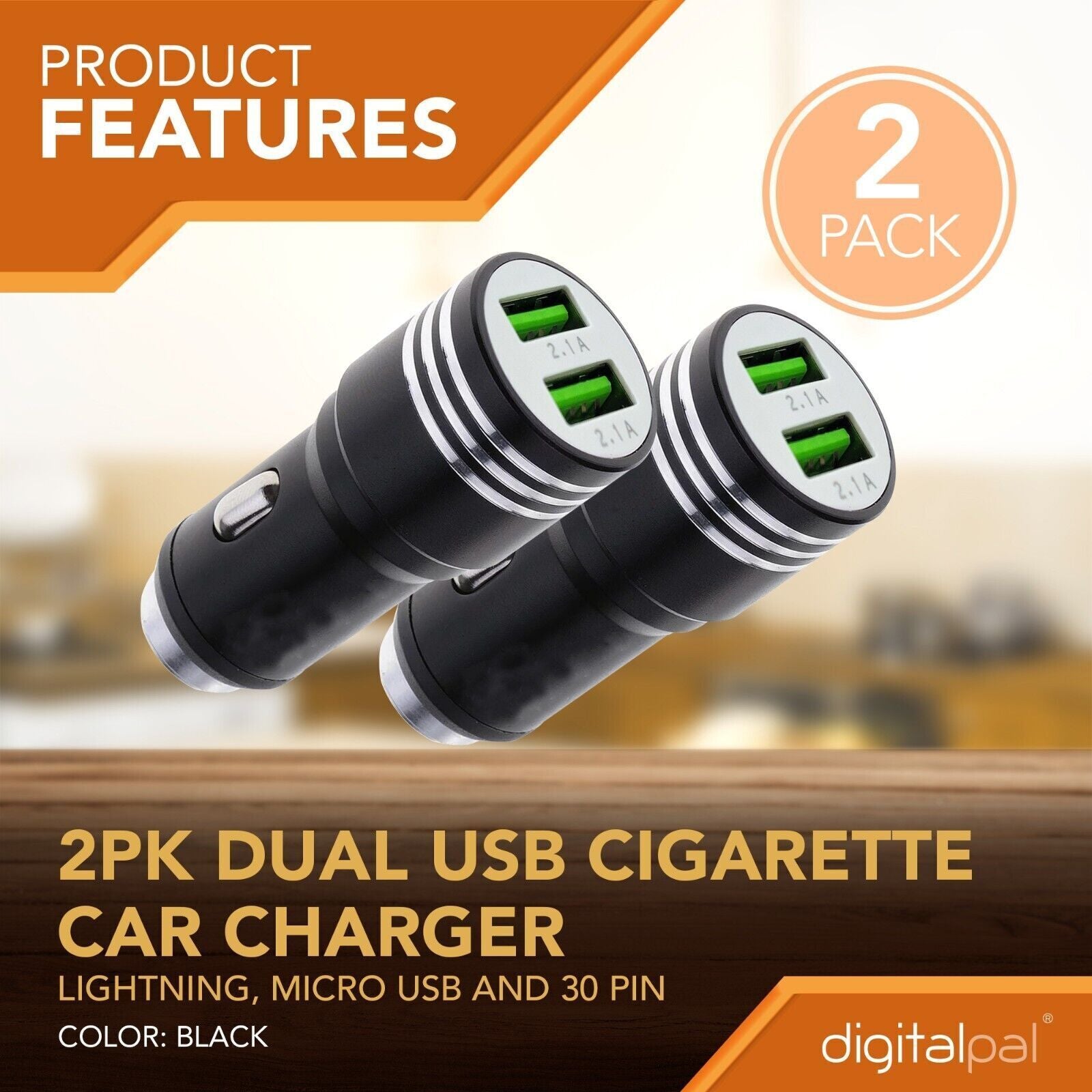 2Pk 12V Car Cigarette Lighter Socket Dual 2.1A USB 2 Port Charger Power Outlet