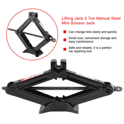 2T Tonne Scissor Jack Lift Wind up for Car Van Garage W/Crank Speed Handle