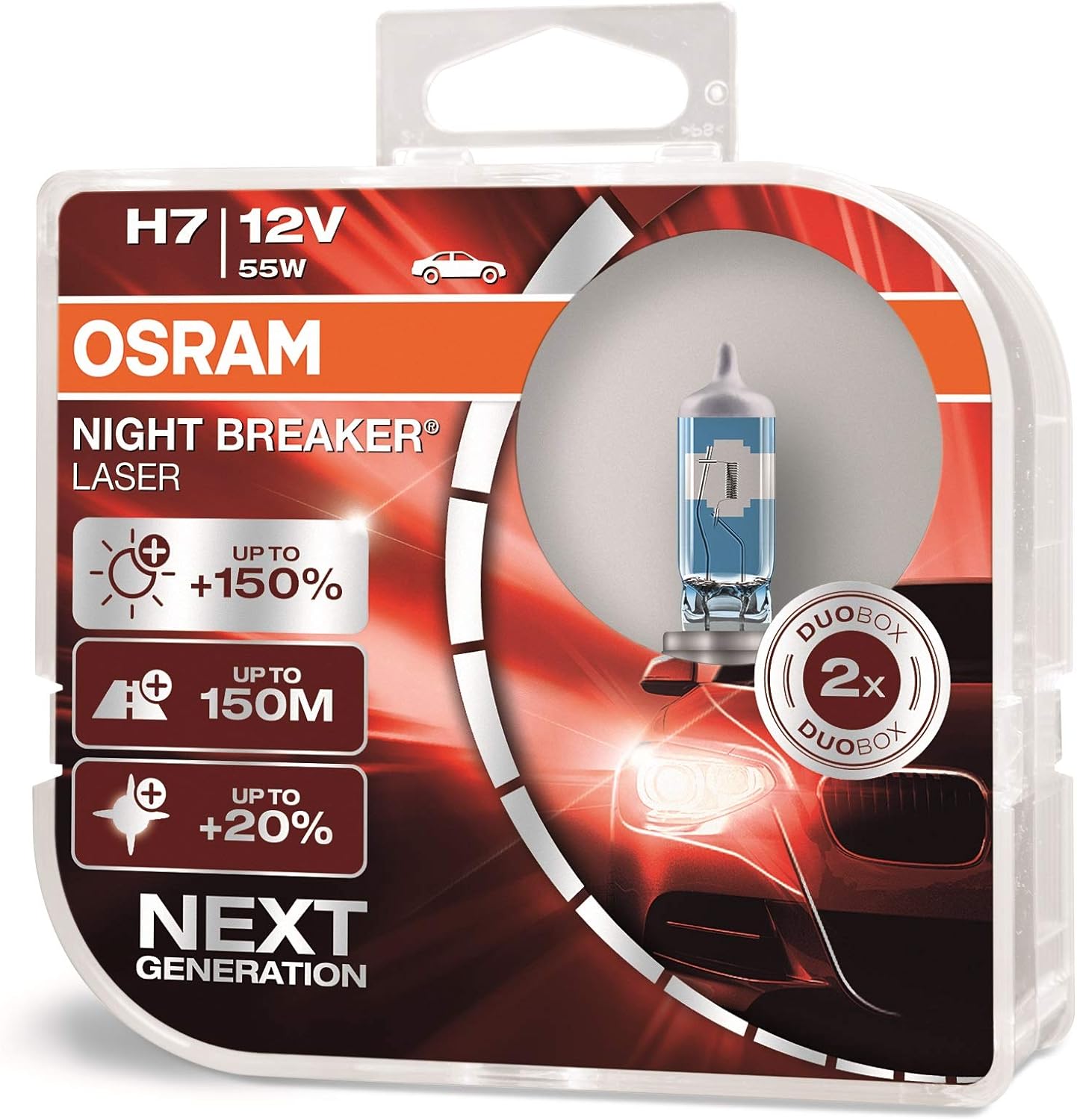 NIGHT BREAKER LASER H7, +150% More Brightness, Halogen Headlight Lamp, 64210NL-HCB, 12V, Duo Box (2 Lamps)