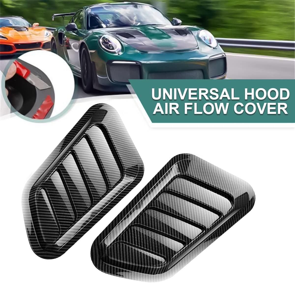 Car Hood Vents, Universal Car ABS Decorative Air Flow Intake Scoop Turbo Bonnet Vent Cover Hood for Bonnet Vent Hood Air Intake Trim Cover, ABS Plastic Chrome, Multiple Colours (Carbon Black)