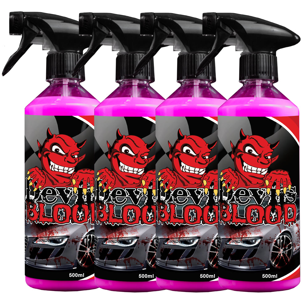 DEVILS BLOOD X FALLOUT IRON REMOVER WHEEL CLEANER CAR VALETING - 500ML X4