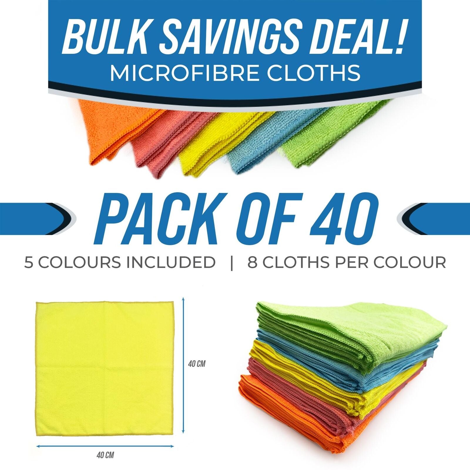 Microfibre Cloths 40X40 Cleaning Drying 40 Pcs Kitchen Window Car Cleaning Large