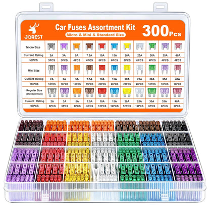 300Pcs Car Fuse Assortment Kit, 160 Mini Blade Fuses Automotive + 90 Standard Auto Fuses + 50 Micro Fuse + Fuse Puller – for Car/Rv/Truck/Motorcycle(2Amp 3A 5A 7.5A 10A 15A 20A 25A 30A 35A 40A)