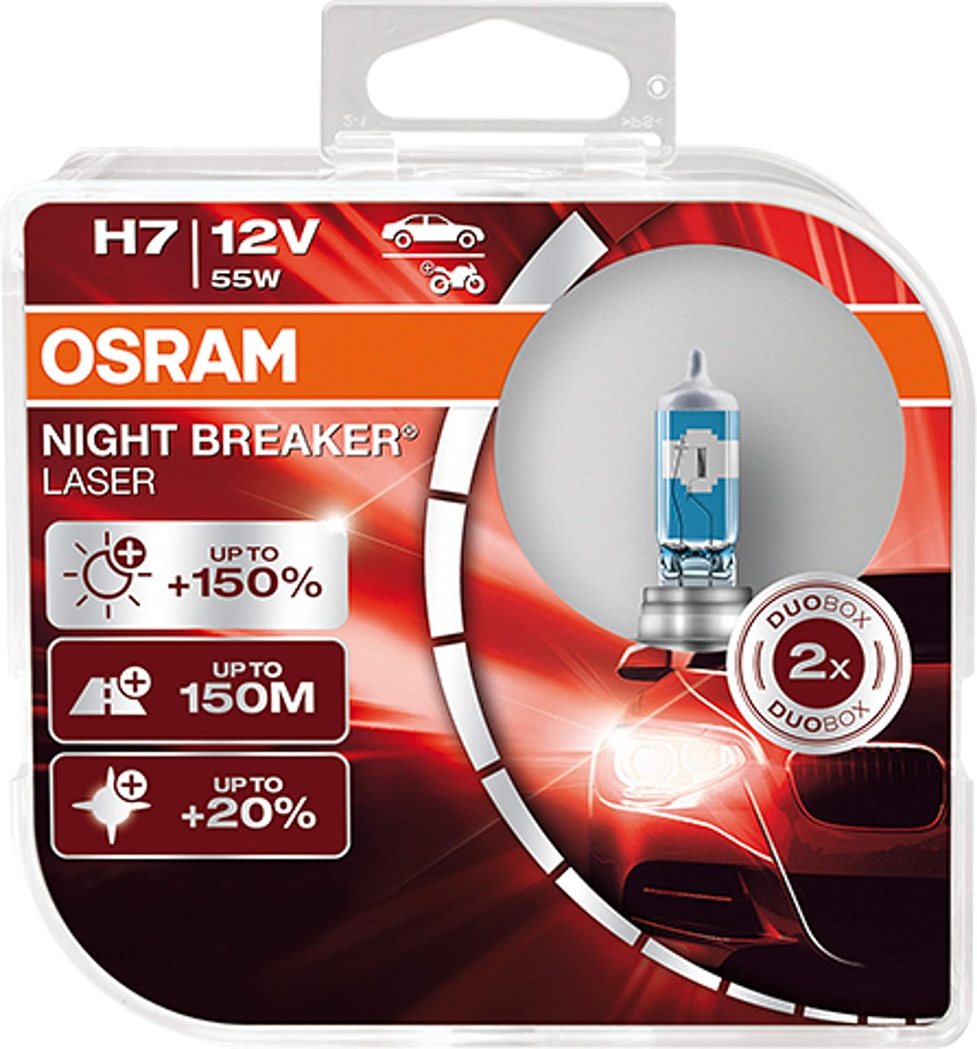 NIGHT BREAKER LASER H7, +150% More Brightness, Halogen Headlight Lamp, 64210NL-HCB, 12V, Duo Box (2 Lamps)