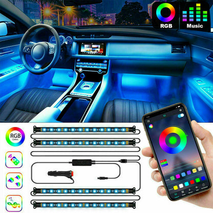 Car Interior Footwell LED Strip Lights RGB Multicolour Remote Atmosphere Lamp