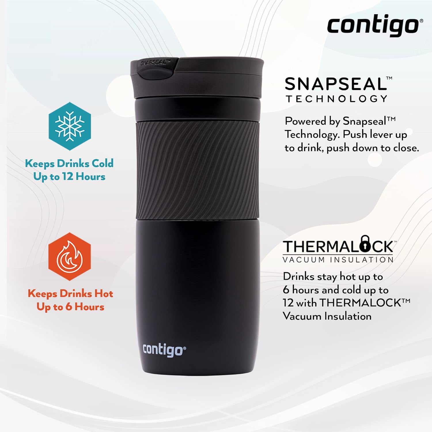 Contigo Byron Snapseal Travel Mug, Stainless Steel Thermal Mug, Vacuum Flask,