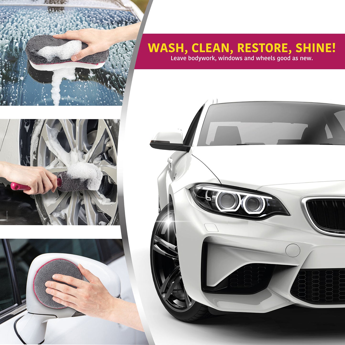 Kleeneze Car Cleaning Set 9 Piece Interior Exterior Sponges Cloths Brush Mitt