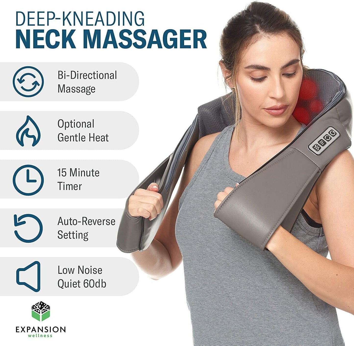 Electric Shiatsu Back Neck Shoulder Massager with Heat Kneading Body Car Home UK